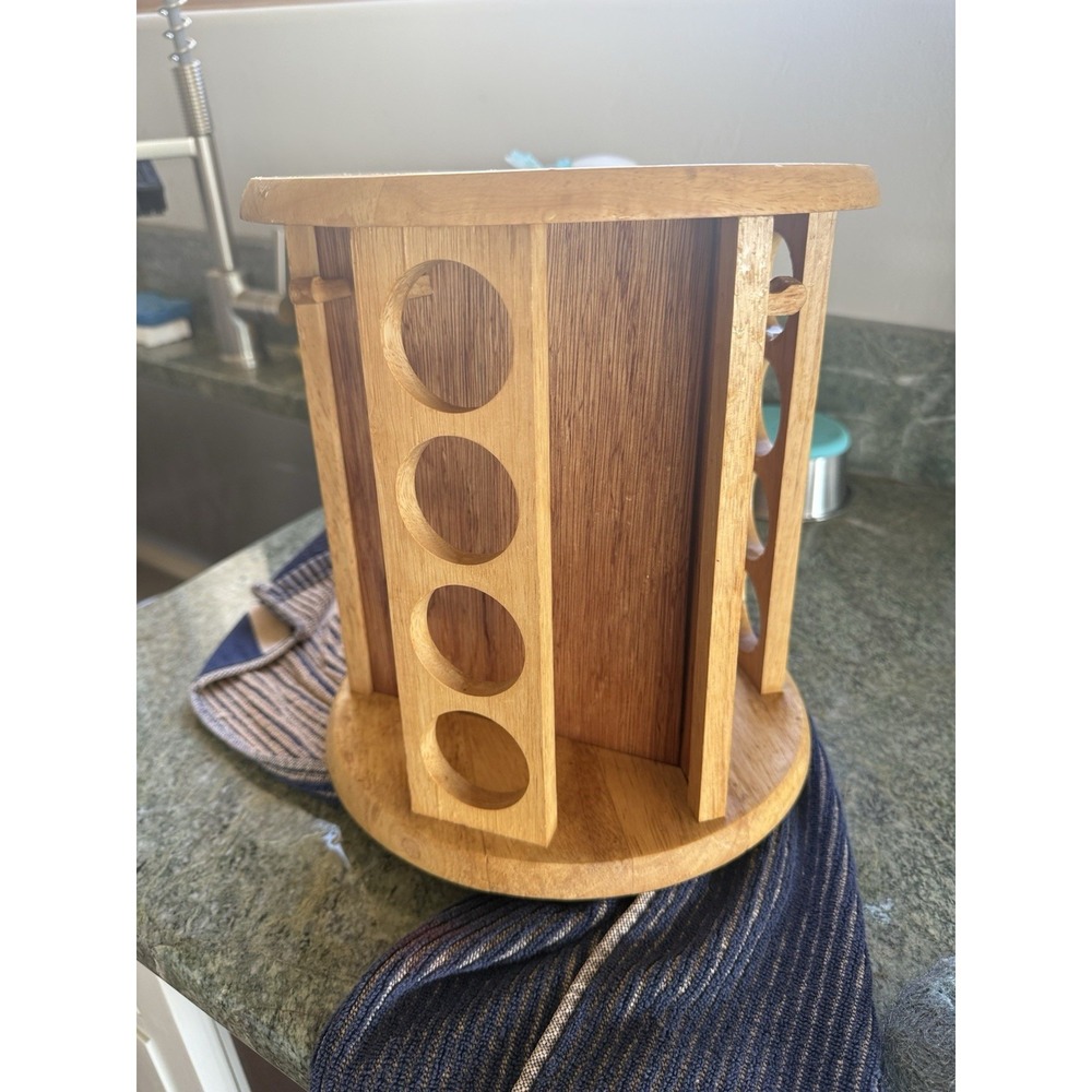 Vintage Kamenstein Wood Rotating Spice Rack / Utensil Organizer Country Kitchen